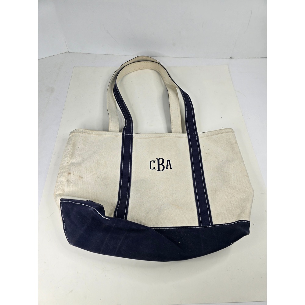 LL Bean Boat and Tote Zip Top Canvas Bag Navy Monogram CBA Made in USA 112644
